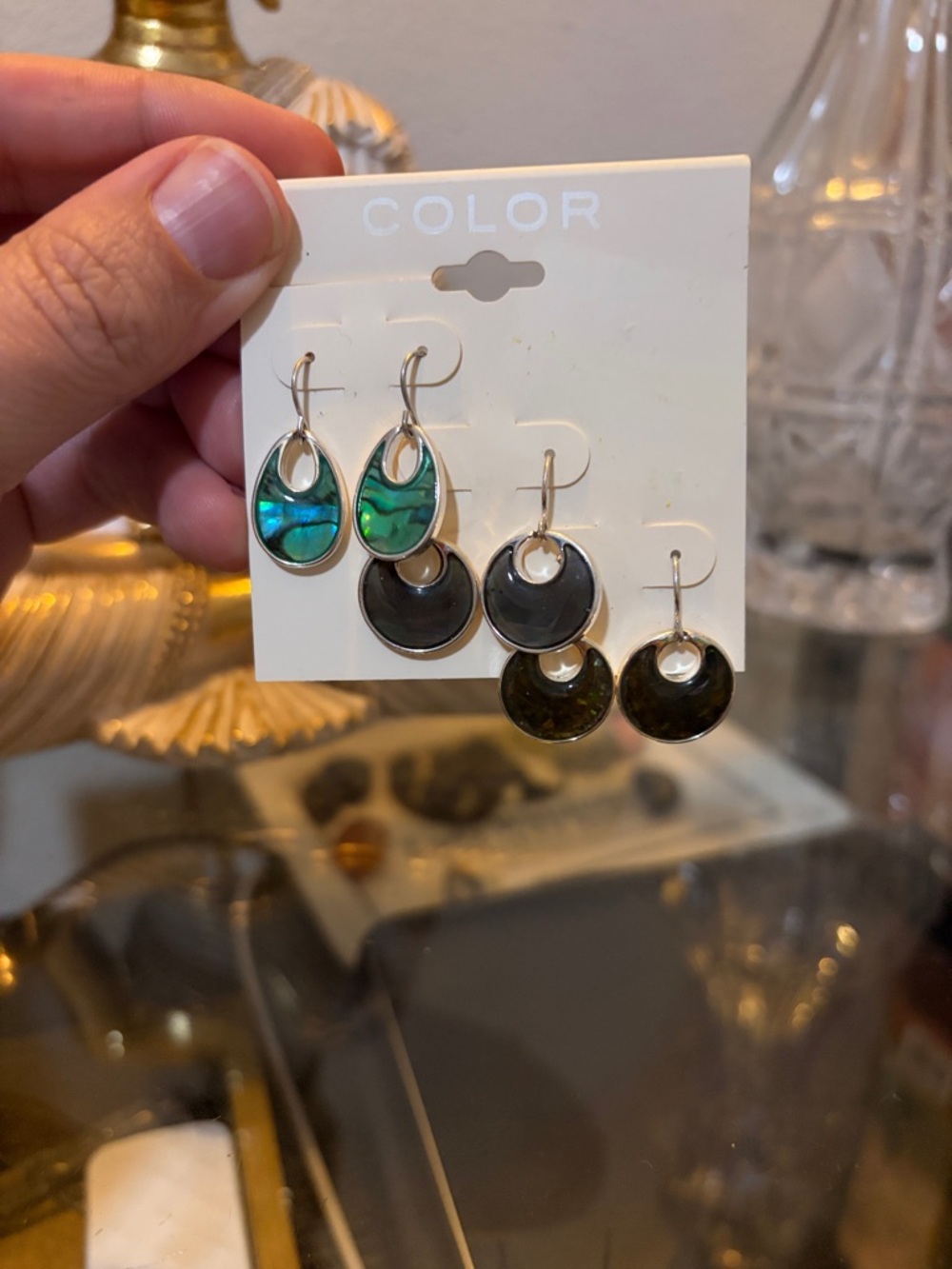 Abalone Teardrop & Black Disc Earring Set